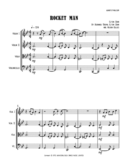 Free Sheet Music Rocket Man String Quartet