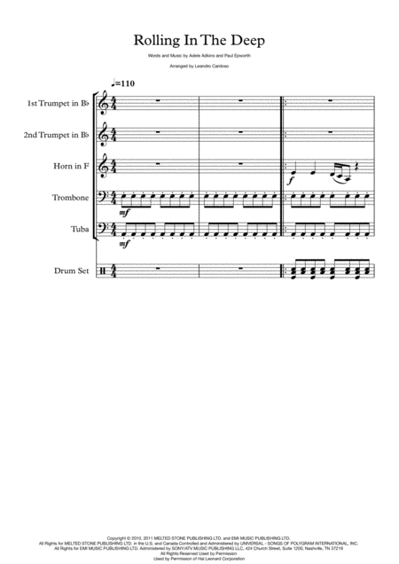 Rolling In The Deep Brass Quintet Sheet Music