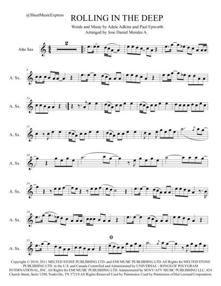 Rolling In The Deep For Alto Sax Sheet Music