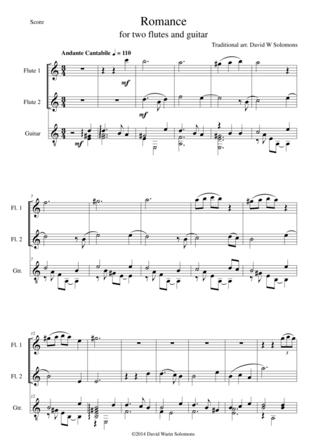 Free Sheet Music Romance For 2 Flutes And Guitar