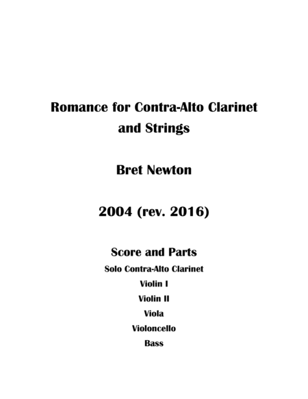 Romance For Contra Alto Clarinet And Strings Sheet Music