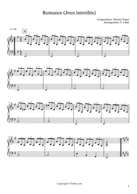 Romance Jeux Interdits Theme Sheet Music