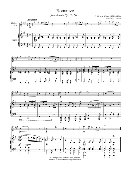 Free Sheet Music Romance Op 10 No 1 For Clarinet In Bb And Piano