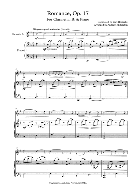 Romance Op 17 Clarinet And Piano Sheet Music