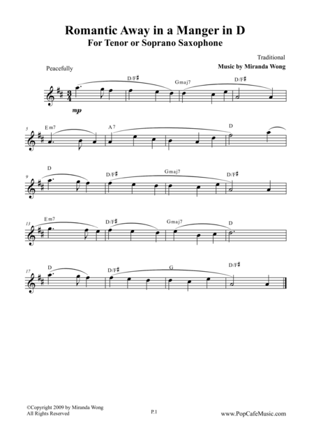 Free Sheet Music Romantic Away In A Manger Tenor Or Soprano Saxophone Solo