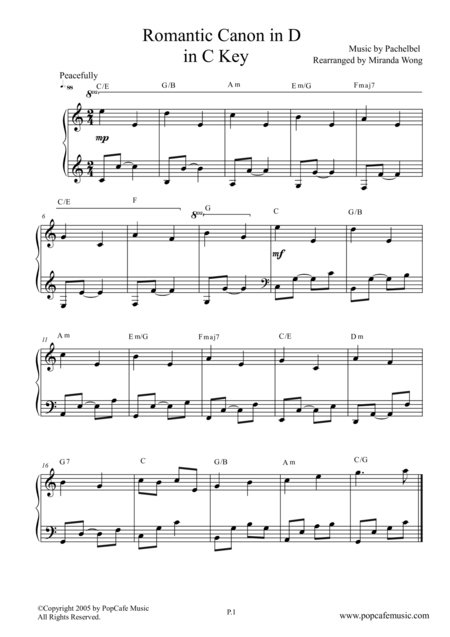 Romantic Canon In D In C Key Sheet Music