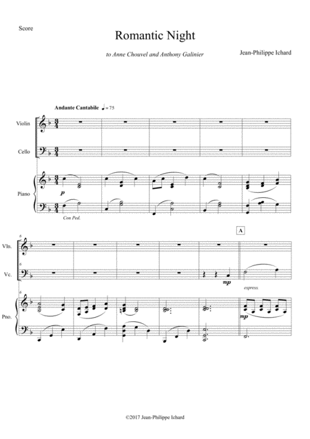 Free Sheet Music Romantic Night Violin Cello Piano