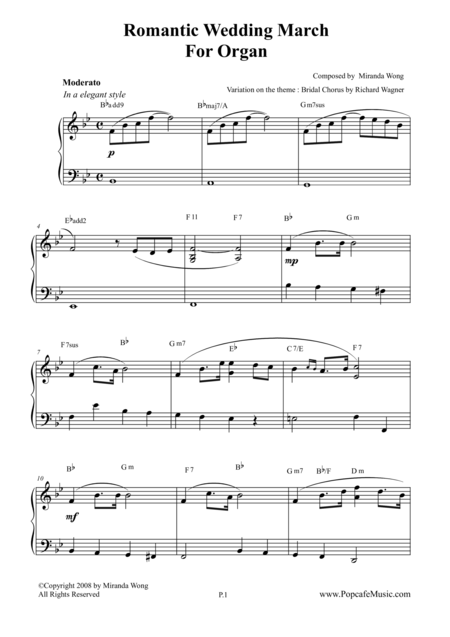 Romantic Wedding March Short Version For Organ Solo By Miranda Wong Sheet Music