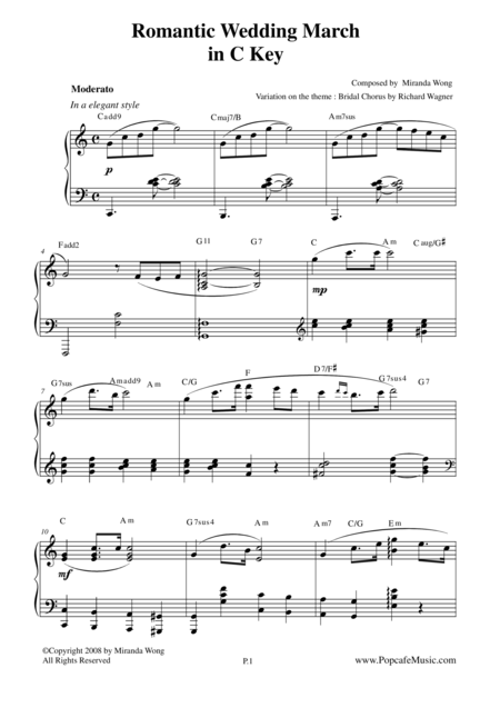 Romantic Wedding March Short Version In C Key By Miranda Wong Sheet Music