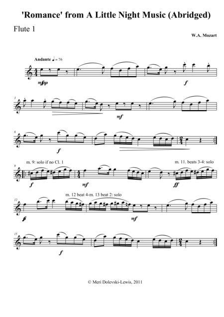 Romanze From Eine Kleine Nachtmusik For Mixed Woodwind Ensemble Sheet Music