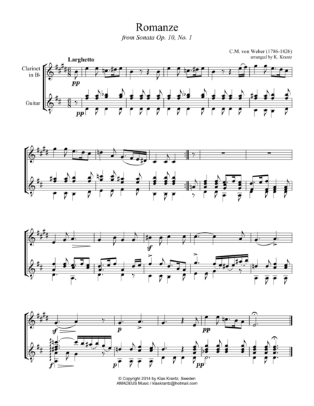 Romanze Op 10 For Clarinet In Bb And Guitar Sheet Music