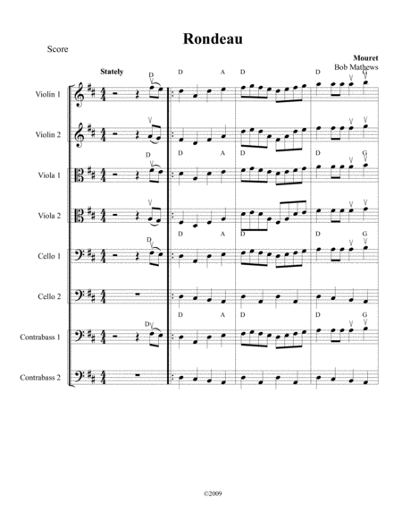 Rondeau By Mouret For Strings Sheet Music