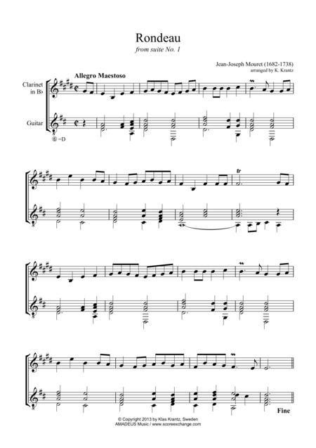 Rondeau For Clarinet In Bb And Guitar Sheet Music