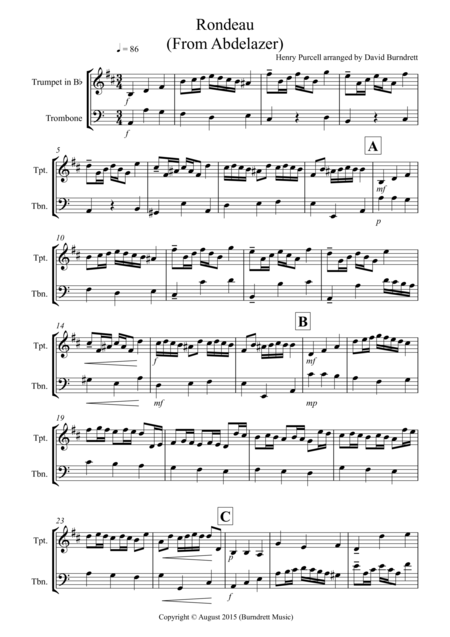 Rondeau For Trumpet And Trombone Duet Sheet Music