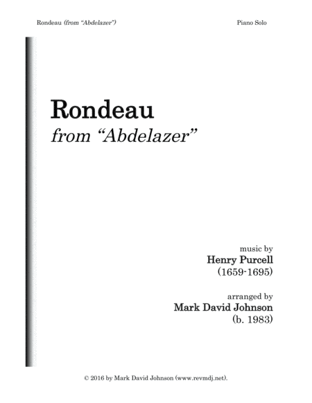 Rondeau From Abdelazer Sheet Music