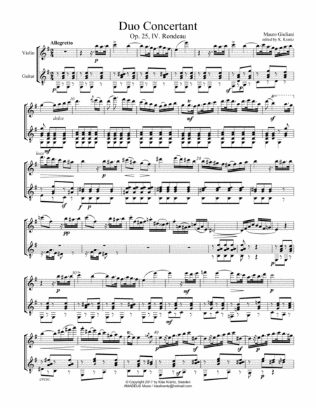 Rondeau Iv From Op 25 For Violin And Guitar Sheet Music