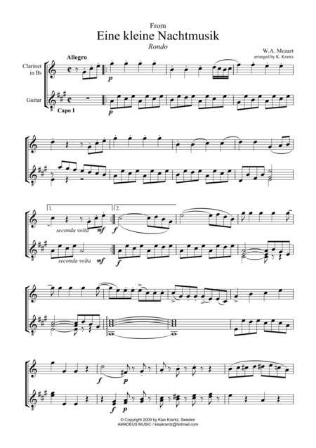 Free Sheet Music Rondo And Romance Abridged For Clarinet In Bb And Easy Guitar