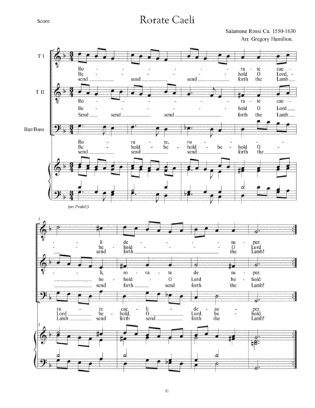 Rorate Caeli By Salamone Rossi Arr Gregory Hamilton Sheet Music