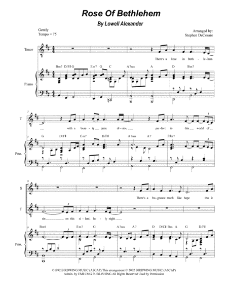 Rose Of Bethlehem For 2 Part Choir Soprano Tenor Sheet Music