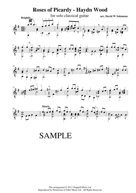 Free Sheet Music Roses Of Picardy For Guitar Solo