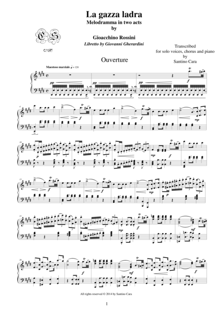 Free Sheet Music Rossini La Gazza Ladra Ouverture Solo Piano