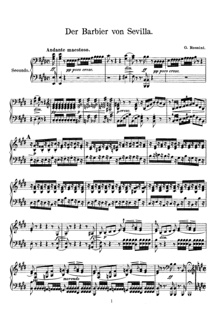 Free Sheet Music Rossini The Barber Of Sevilla Overture For Piano Duet 1 Piano 4 Hands Pr821