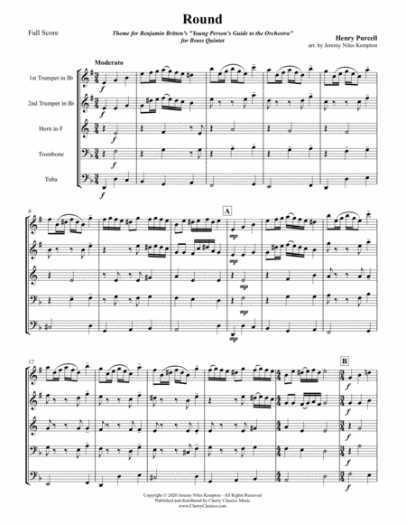 Round Rondeau For Brass Quintet Used In The Young Persons Guide To The Orchestra Sheet Music