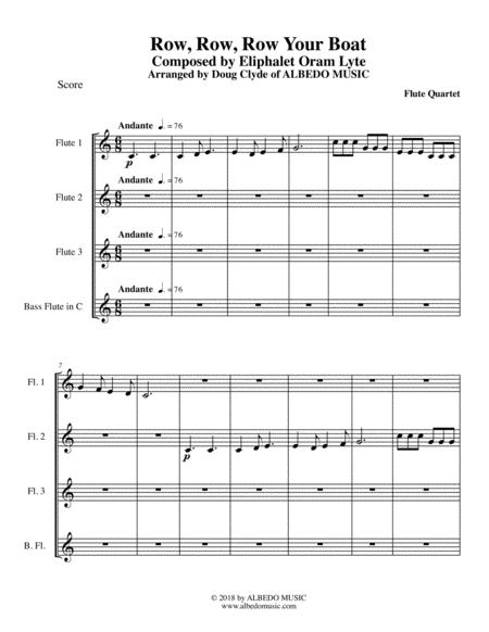 Free Sheet Music Row Row Row Your Boat For Flute Quartet