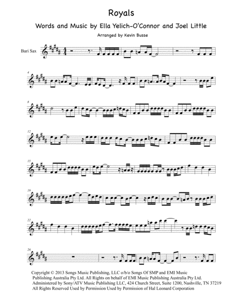 Royals Bari Sax Sheet Music