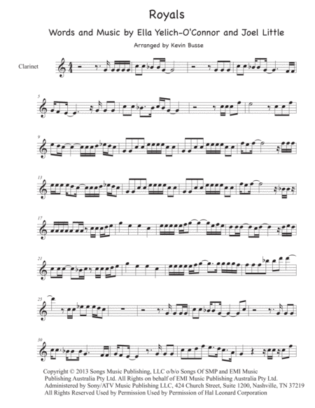 Royals Easy Key Of C Clarinet Sheet Music