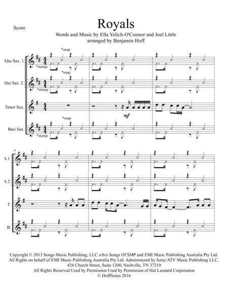 Royals For Sax Quartet Sheet Music