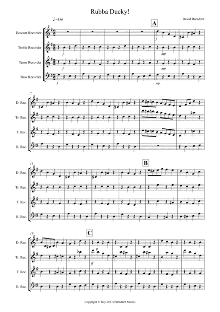 Free Sheet Music Rubba Ducky For Recorder Quartet