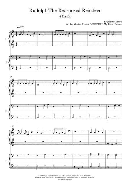 Rudolph The Red Nosed Reindeer 4 Hands Easy Piano Duet In Easy To Read Format Sheet Music