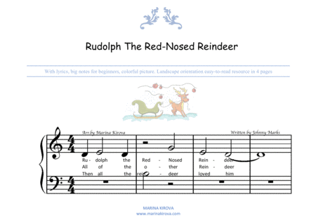 Free Sheet Music Rudolph The Red Nosed Reindeer Big Notes And Lyrics
