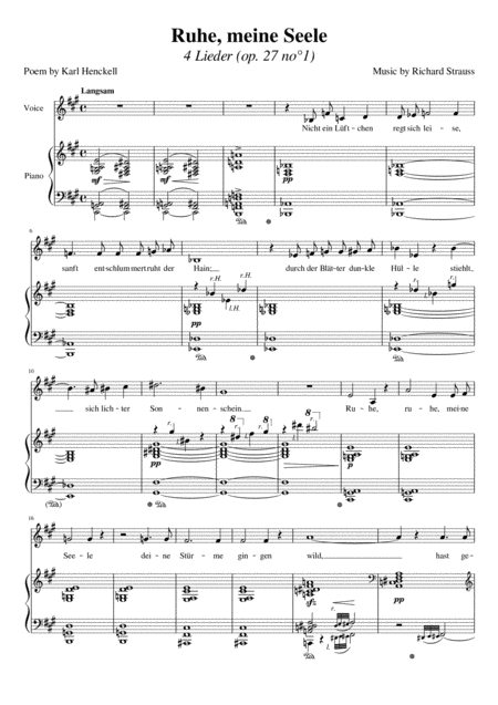 Ruhe Meine Seele Strauss Medium Low Voice Sheet Music