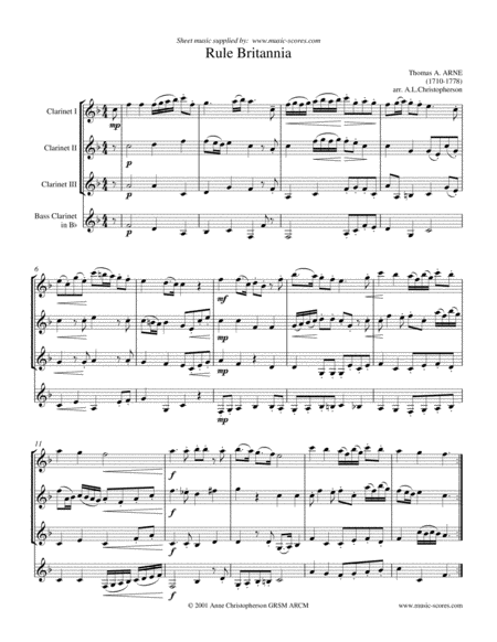 Free Sheet Music Rule Britannia Clarinet Quartet