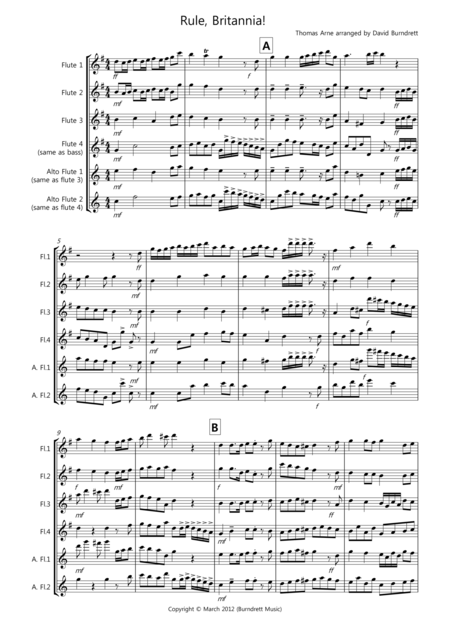 Rule Britannia For Flute Quartet Sheet Music