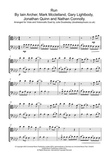 Free Sheet Music Run By Snow Patrol For Viola And Violoncello Duet