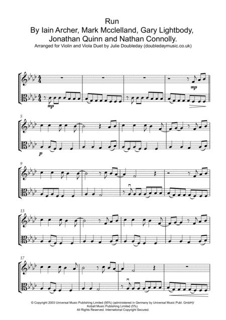 Free Sheet Music Run By Snow Patrol For Violin And Viola Duet