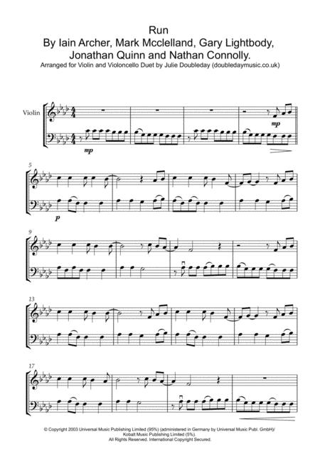 Free Sheet Music Run By Snow Patrol For Violin And Violoncello Duet