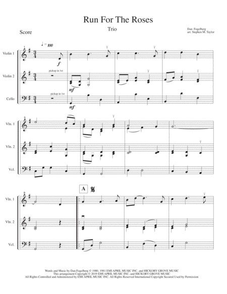 Run For The Roses String Trio Sheet Music