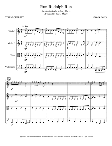 Run Rudolph Run String Quartet Sheet Music