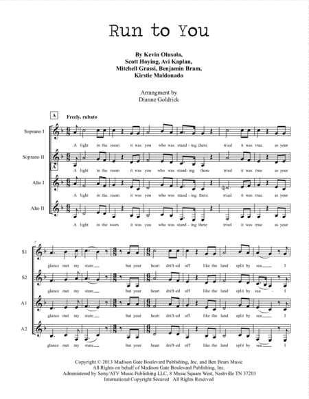 Run To You Ssaa A Cappella Sheet Music