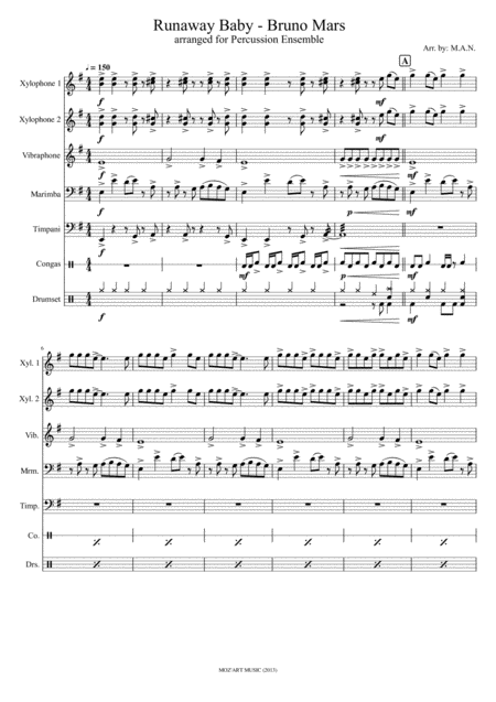 Free Sheet Music Runaway Baby Arranged For Percussion Ensemble