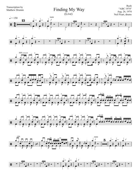 Rush Finding My Way Live Sheet Music