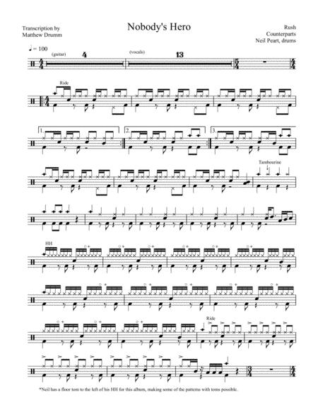 Rush Nobodys Hero Sheet Music