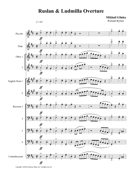 Free Sheet Music Ruslan Ludmilla Overture Double Reed Nonet Piccolo Flute