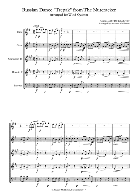 Russian Dance Trepak For Wind Quintet Sheet Music