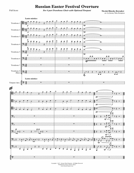 Russian Easter Festival Overture For 8 Part Trombone Choir W Opt Timpani Sheet Music