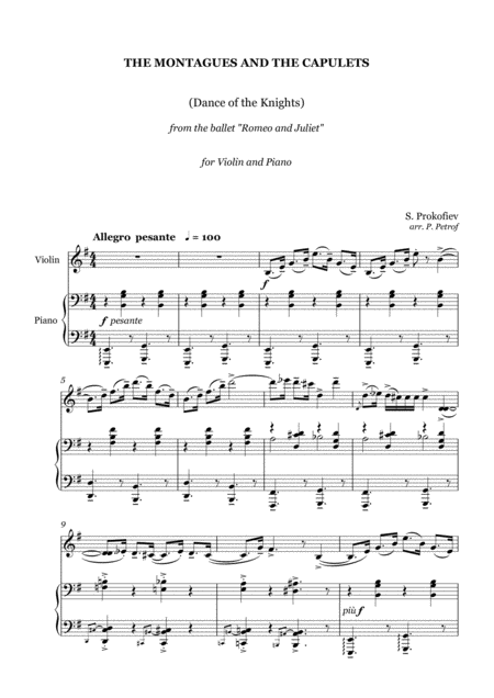 S Prokofiev The Montagues And The Capulets Dance Of The Knights From The Ballet Romeo And Juliet For Violin Piano Sheet Music